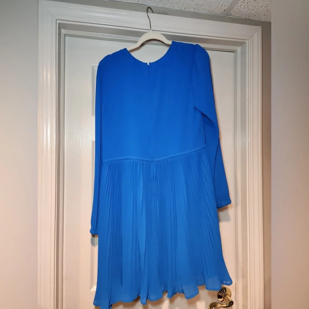 NWT MICHAEL Michael Kors Pleated Long Sleeve Mini‎ Dress Grecian Blue Feminine